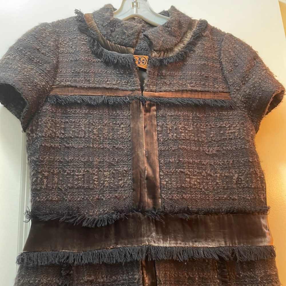 Tory Burch Brown Tweed Midi Dress